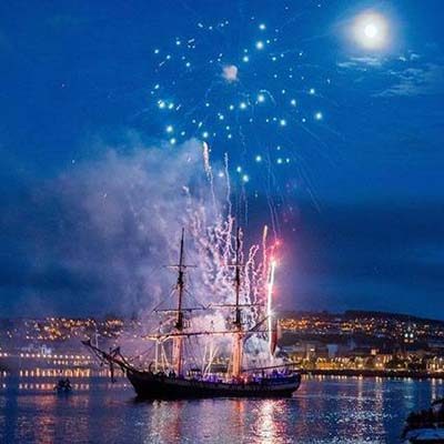 Fireworks from tall ship