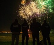 Group of men watching fireworks in the UK